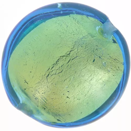 15mm Round Murano bead - Aquamarine and gold leaf x1