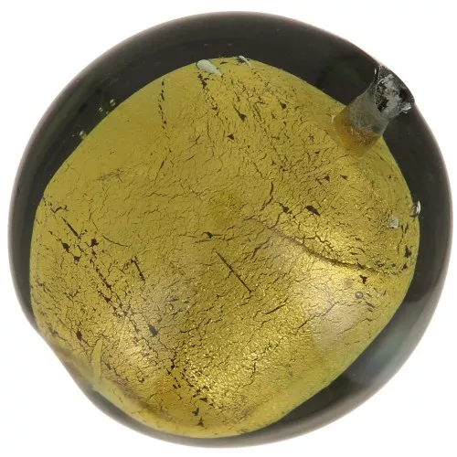 15mm Round Murano bead - Dark Diamond and gold leaf x1