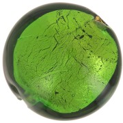 15mm Round Murano bead - Emerald and gold leaf x1|raw }}