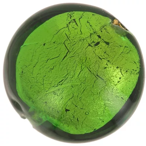 15mm Round Murano bead - Emerald and gold leaf x1