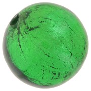 10mm Round Murano bead - Emerald and silver leaf x1