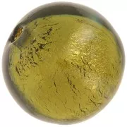 8mm Round Murano bead - Dark Diamond and gold leaf x1