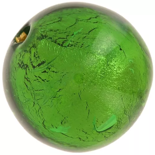 8mm Round Murano bead - Emerald and gold leaf x1
