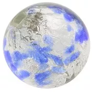 8mm Round Murano bead - Blue mottled sapphire and silver leaf x1