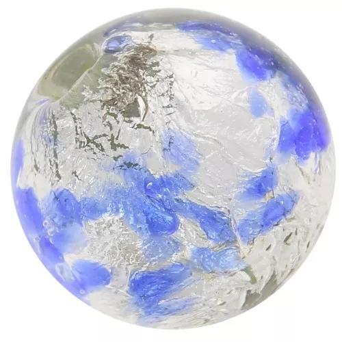 8mm Round Murano bead - Blue mottled sapphire and silver leaf x1