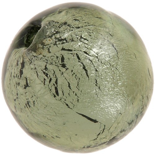 8mm Round Murano bead - Dark Diamond and silver leaf x1