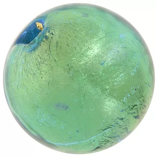 6mm Round Murano bead - Aquamarine and gold leaf x1