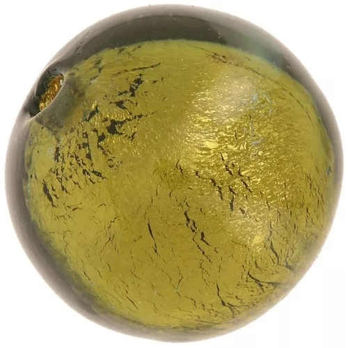 6mm Round Murano bead - Dark Diamond and gold leaf x1