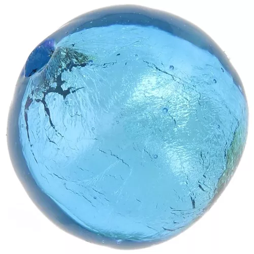 6mm Round Murano bead - Aquamarine and silver leaf x1