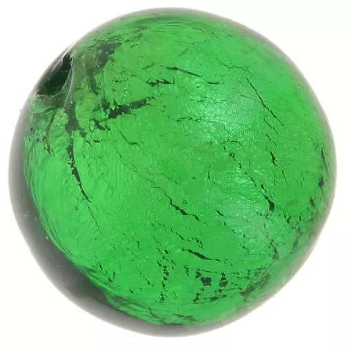6mm Round Murano bead - Emerald and silver leaf x1