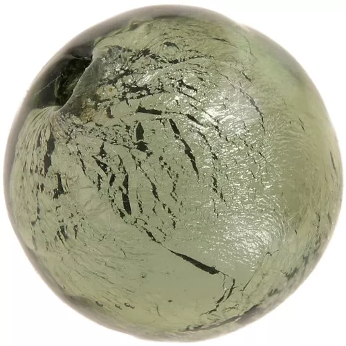 6mm Round Murano bead - Dark Diamond and silver leaf x1