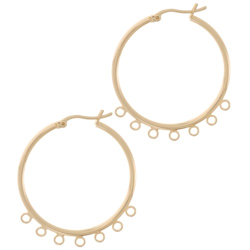 32mm 7-ring brass hoop earrings - Gold Tone x2