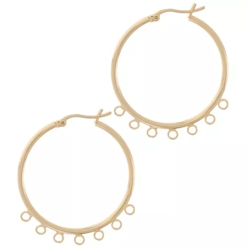 32mm 7-ring brass hoop earrings - Gold Tone x2