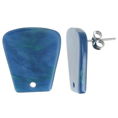 21x18mm acetate Trapeze EarStuds - Marbled Blue Green x2