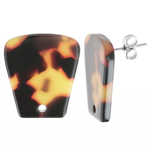 21x18mm Acetate Trapeze EarStuds - Tortoiseshell - Brown - Black x2