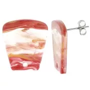 21x18mm Clear acrylic trapeze earstuds - Marbled Orange Red x2