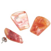 21x18mm Clear acrylic trapeze earstuds - Marbled Orange Red x2