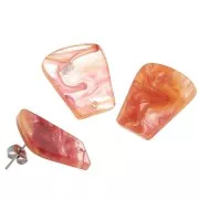 21x18mm Clear acrylic trapeze earstuds - Marbled Orange Red x2