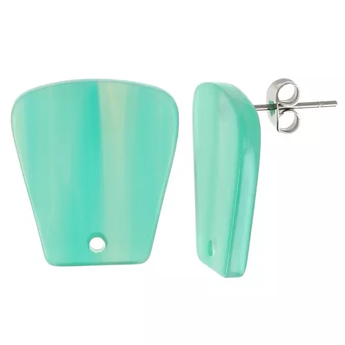 21x18mm Acetate Trapeze EarStuds - Marbled Turquoise Green x2