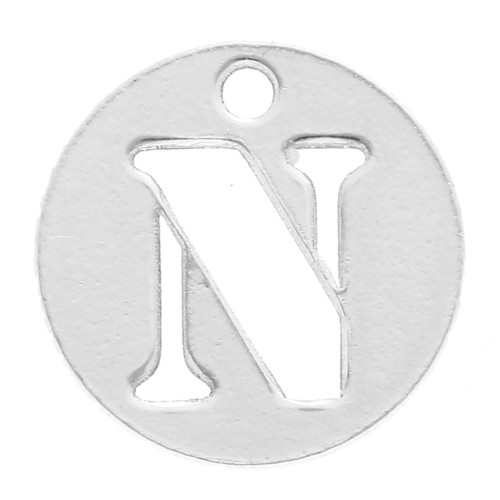 N letter Sterling silver charm 8.5mm x1