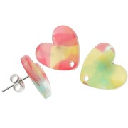 14x15.5mm acrylic heart earstuds - Tortoiseshell Red - Blue x2