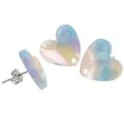 14x15.5mm acetate heart earstuds - Tortoiseshell Blue - Pink x2