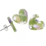 14x15.5mm acetate heart earstuds - Tortoiseshell - Green Violet x2