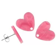 14x15.5mm acrylic heart earstuds - Pink Pearl x2