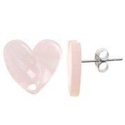14x15.5mm acetate heart earstuds - Light pink pearl x2|raw }}