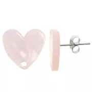 Pink - 14x15.5mm acetate heart earstuds - Light pink pearl x2 14x15.5mm acetate heart earstuds - Light pink pearl x2