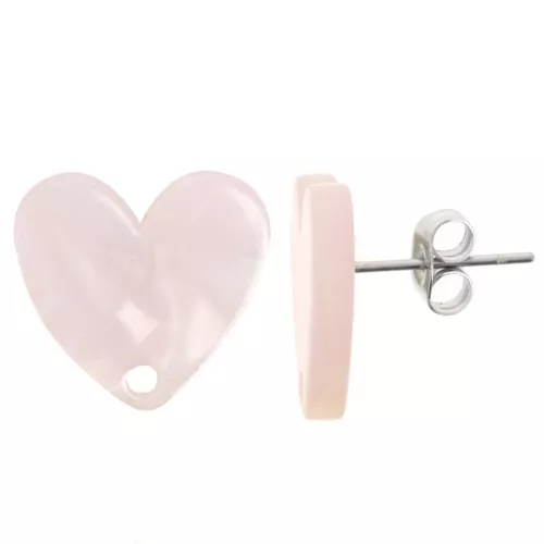 14x15.5mm acetate heart earstuds - Light pink pearl x2