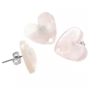 14x15.5mm acetate heart earstuds - Light pink pearl x2