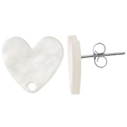14x15.5mm acrylic heart earstuds - Pearlescent white x2|raw }}