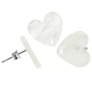 14x15.5mm acrylic heart earstuds - Pearlescent white x2