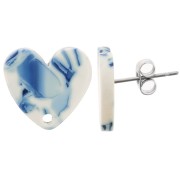 14x15.5mm acrylic heart earstuds - Marbled Blue - White x2|raw }}