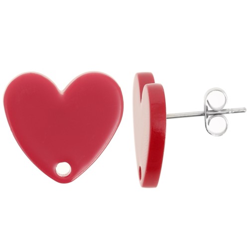14x15.5mm acrylic heart earstuds - Red x2