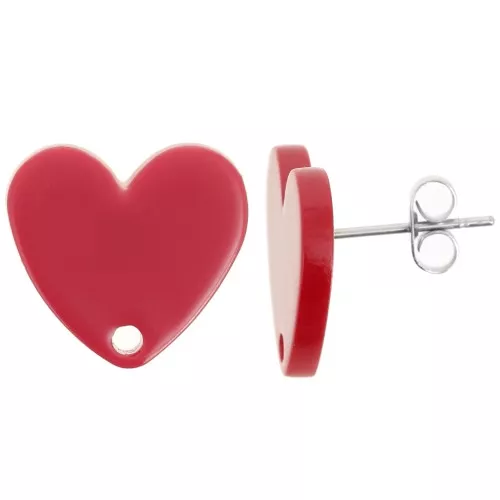 14x15.5mm acrylic heart earstuds - Red x2