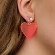 14x15.5mm acrylic heart earstuds - Red x2