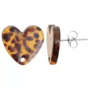 Brown - 14x15.5mm acetate heart earstuds - Terrazzo Brown - Black x2 14x15.5mm acetate heart earstuds - Terrazzo Brown - Black x2