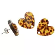 14x15.5mm acetate heart earstuds - Terrazzo Brown - Black x2