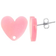 Acrylic heart earstuds 14x15.5 mm - Pink marbled glitter x2