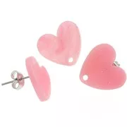 Acrylic heart earstuds 14x15.5 mm - Pink marbled glitter x2