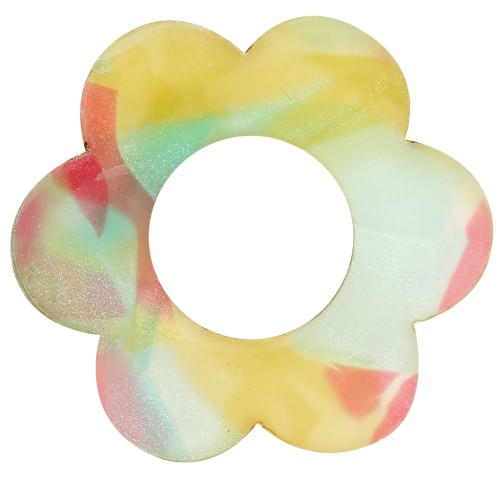 18mm Acrylic Flower Pendant - Tortoiseshell Red - Blue x1