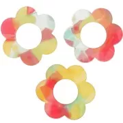 18mm Acrylic Flower Pendant - Tortoiseshell Red - Blue x1