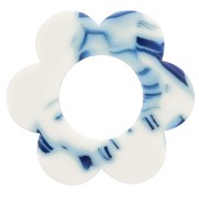 18mm Acetate Flower Pendant - Marbled Blue - White x1