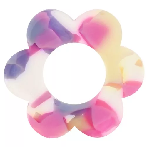 18mm Acetate Flower Pendant - Terrazzo Vanilla - Pastel Pink x1