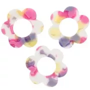 18mm Acetate Flower Pendant - Terrazzo Vanilla - Pastel Pink x1