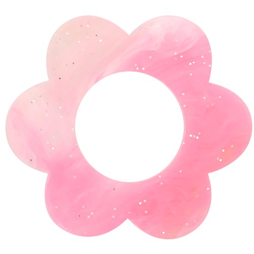 18 mm acrylic flower pendant - Pink marbled glitter x1