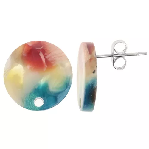 Round 15 mm Acetate Stud Earrings - Tortoiseshell Multicolor x2