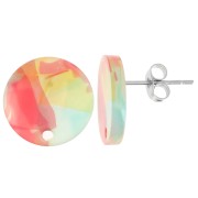 Round 15 mm acrylic earstuds - Tortoiseshell Red - Blue x2